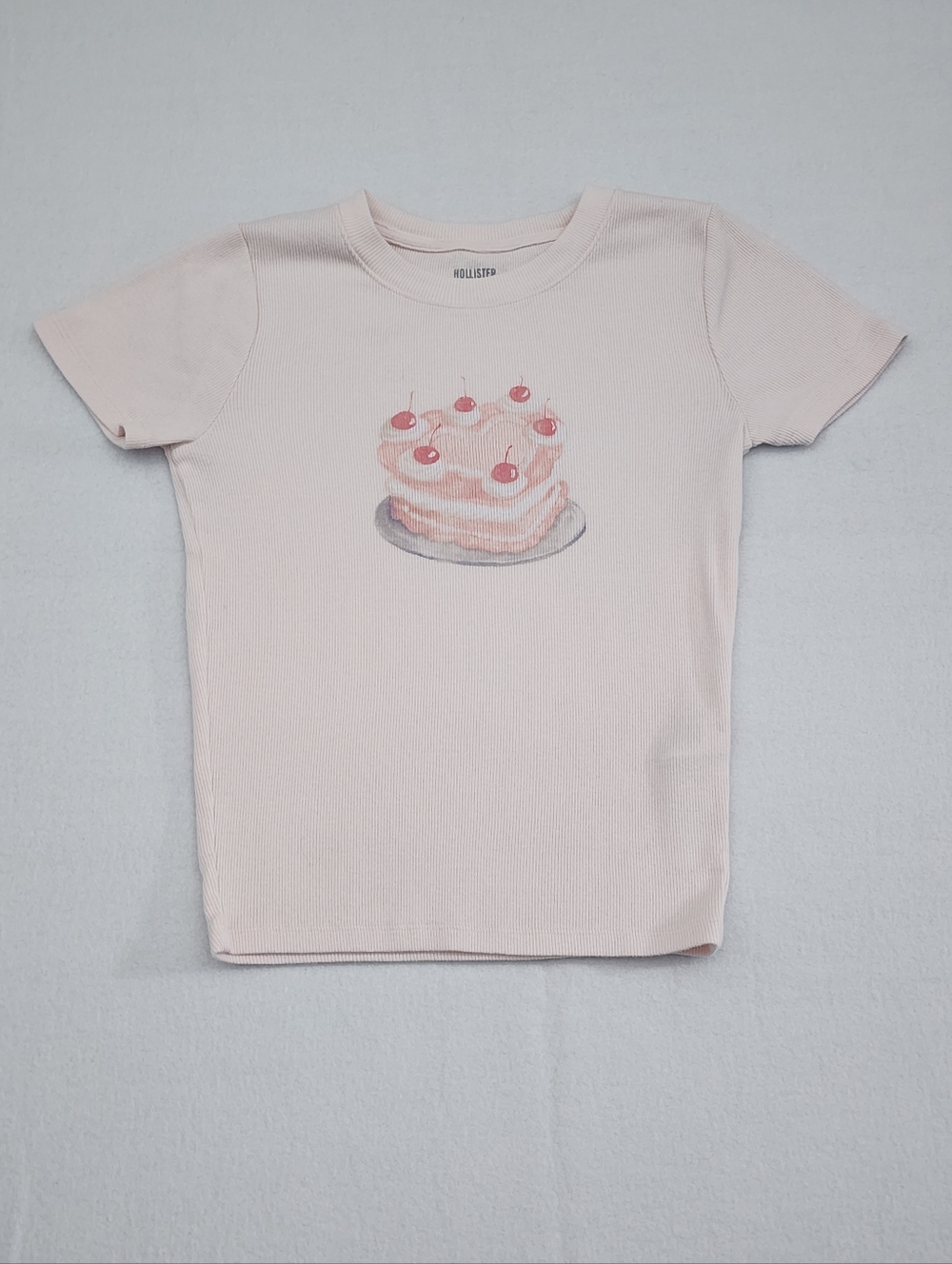 Hollister Cherry Cake Ribbed Baby Tee Pink Size S Y2K Coquette Fitted